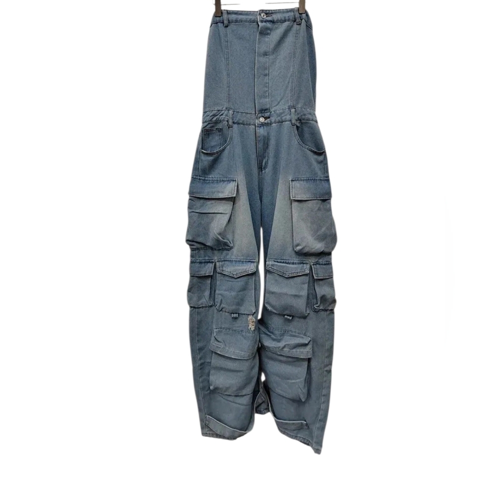 Fashion Nova Women's Strapless Blue Denim Jumpsuit - Picture 7 of 7